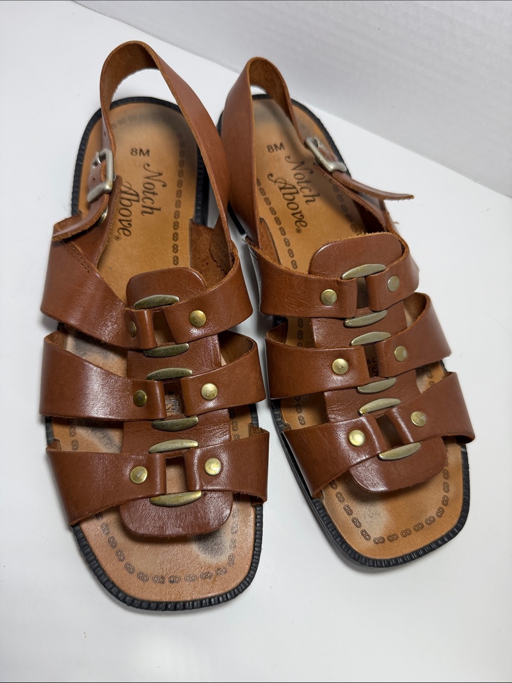Notch Above Brown Leather Strappy Sandals Size 8